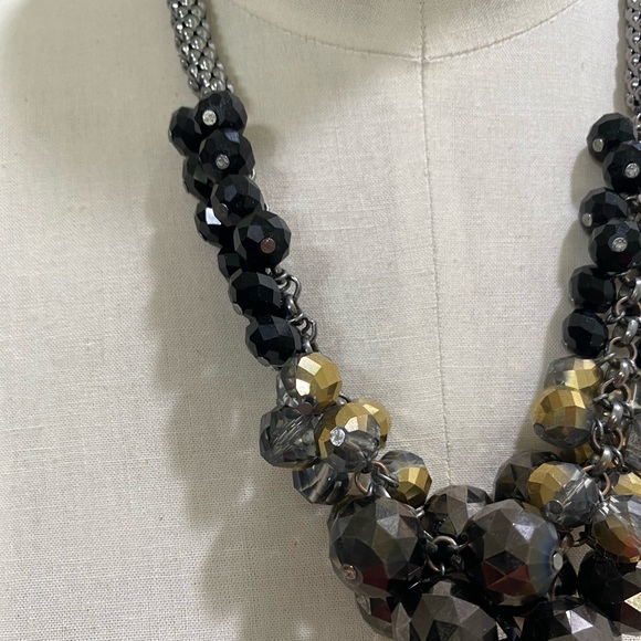 GUESS Statement Necklace Black Beaded Cluster Choker Gunmetal Chain Bold Glam - Picture 6 of 7